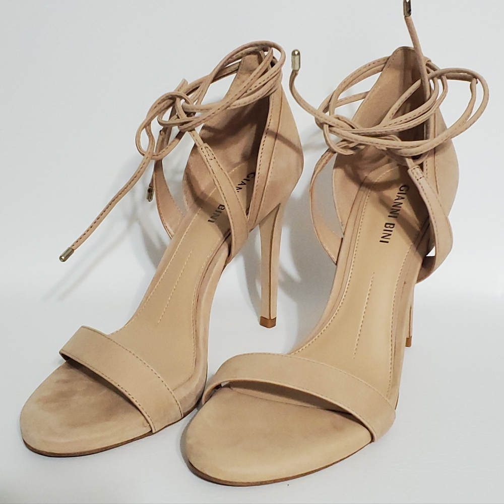 Gianni Bini Daymey Beige Lace-Up Heels Leather Upper Women's Size 8 1/2